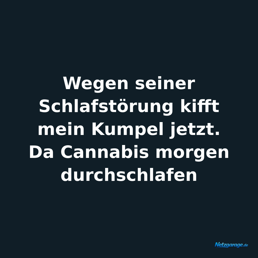 Wegen seiner Schlafstörung kifft mein Kumpel jetzt.
Da Cannabis morgen durchschl